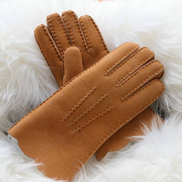 Ladies handmade merino sheep shearling gloves feature waving cuff Featured Image