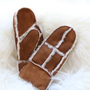 Patches/Pieces suede sheepskin mittens feature wool out trim