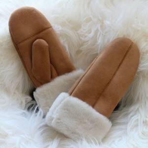 classic 100% real suede shearling sheepskin mittens with inside seam
