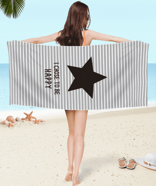 Promotional Korean Style personalised Microfiber striped printed black white bath beach towels