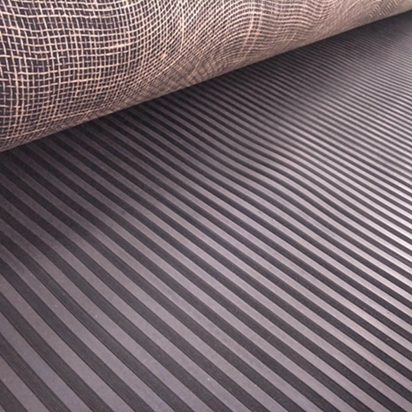 Durable wide ribbed rubber safety mats with nylon mesh fabric reinforced on bottom
