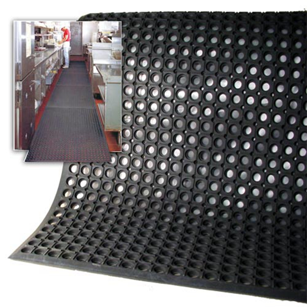 Black Anti-slip Kitchen grease-oil-proof anti-fatigue perforated decompression Big Ring rubber mats