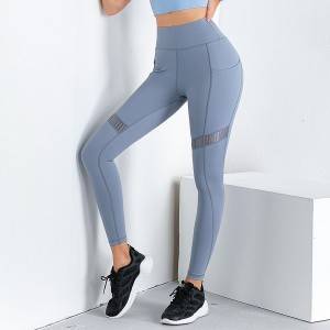 Womens Fitness Athletic Joggers Tights Spandex Pants Mesh Leggings With Pockets