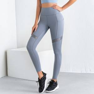 Womens Fitness Athletic Joggers Tights Spandex Pants Mesh Leggings With Pockets