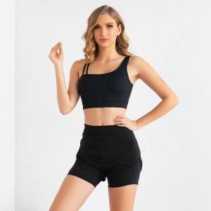 Athletic workout spaghetti strap sports bra top training booty shorts yoga set