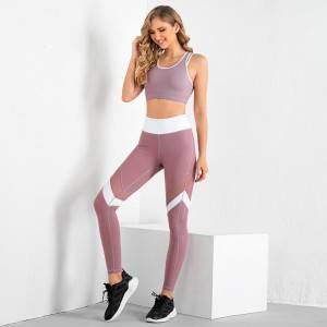 Wholesale Ladies Stretchy Running Training Fitness Mesh Gym Leggings High Waist 2 Piece Yoga Set