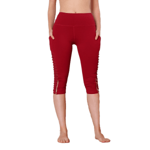 High waist gym women stripes workout fitness yoga 3/4 capri mesh leggings with phone pocket