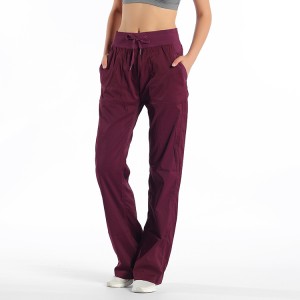 Women casual sports pants high waist gym fit drawstring wide leg loose yoga pants with pockets