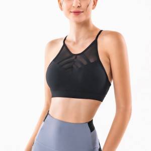 Wholesale bulk ladies basic pure color high impact nylon spandex padded women mesh gym yoga athletic sports bra