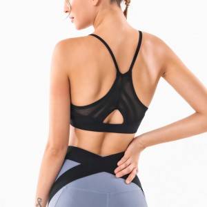 Wholesale bulk ladies basic pure color high impact nylon spandex padded women mesh gym yoga athletic sports bra