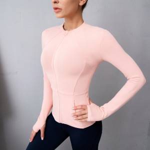 Yoga Long Sleeve Top With Zipper Women Slim Training Sports Fitness Jacket