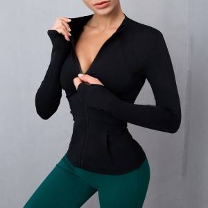 Yoga Long Sleeve Top With Zipper Women Slim Training Sports Fitness Jacket