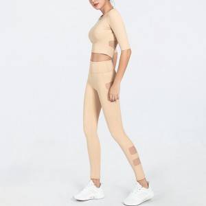 Custom short sleeve tank top sports apparel yoga mesh pants gym activewear sets for women