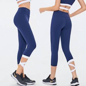 Women black high waist gym sports pants bandage fitness yoga capri leggings