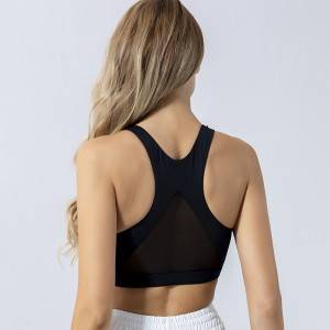Women custom OEM active wear running exercise sport top sexy back mesh white sports bra