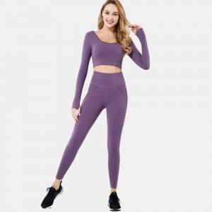 2020 top latest women 2 piece gym workout clothes long sleeve yoga set for home