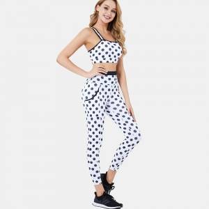 Woman two pieces sport wear print gym workout yoga sports bra pocket legging set