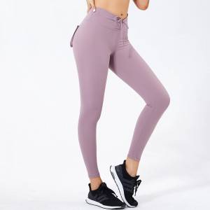 Women high waisted drawstring pants back pockets butt lift workout yoga leggings