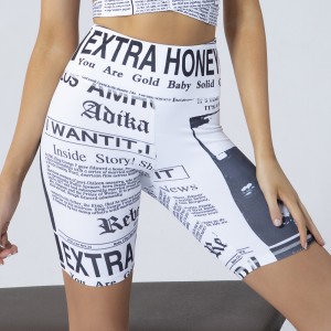 2020 new fashion newspaper printed custom yoga short pant with sports leggings for women