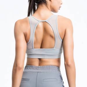 Ladies sexy custom logo hollow out back mesh fitness gym sports yoga bra