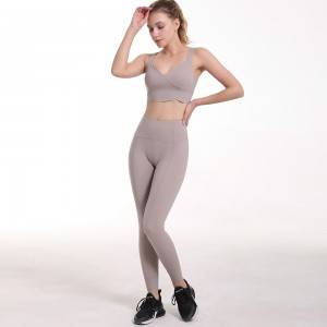 Custom booty leggings high quality sport yoga two pieces gym wear nude bra set