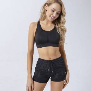 Women gym breathable mesh phone pockets running yoga two piece bra and short set