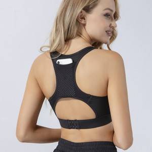 Ladies sexy back sport underwear phone pocket yoga vest high impact quality sports bra