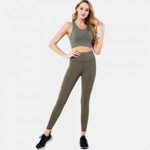 Woman sports net bra and leggings pants set active wear fitness sport yoga suit