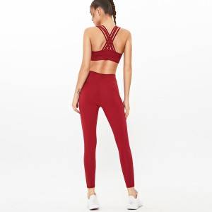 Gym cloth yoga workout cross strappy bra high waist butt lift leggings two piece set