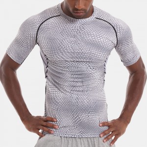 Custom Men Gym Snake Texture Breathable Compression Shirt Sport Running Tshirt