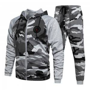 Custom men camoflage jogger pants suit set sweatsuit with fleece hoodies tracksuit