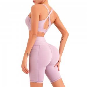 Non see through sports bra gym high waist shorts custom two piece yoga set