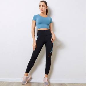 2021 Modest Solid Color Elastic Fitness Crop Top Women Two Piece Sportswear Fashion Yoga Set