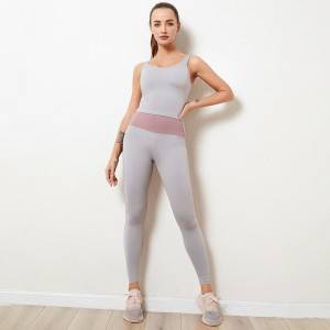 Women 2 piece crop top packwork leggings and sports bra workout clothing yoga set