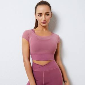Girl Sexy Quick Dry Yoga Mesh Short Sleeve Camisole Top Wholesale Sports Bra