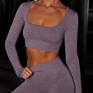 Custom long sleeve two piece women high waist leggings sport wear yoga set suit
