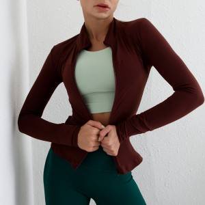 Women sexy Slim zipper fit Long sleeve zip gym wear top fitness sports yoga jacket