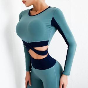 Sexy Long Sleeves With O neck Sexy Cross Straps Crop Top Yoga Women Sports Top