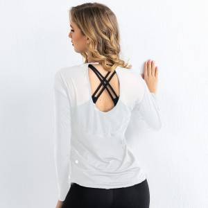 Women’s Splicing Mesh Sports Top Yoga Fitness Clothes Running Tops Gym Workout Long Sleeve