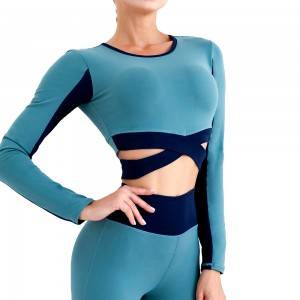 Sexy Long Sleeves With O neck Sexy Cross Straps Crop Top Yoga Women Sports Top