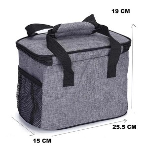 Gray Outdoor Picnic Bag Lunch Cooler Tote Bag With Two Side Mesh Pockets