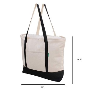 Heavy Duty Cotton Canvas Tote Bag For Women’s Grocery Shopping With Outer Pocket And Zipper Closure