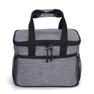 Gray Outdoor Picnic Bag Lunch Cooler Tote Bag With Two Side Mesh Pockets