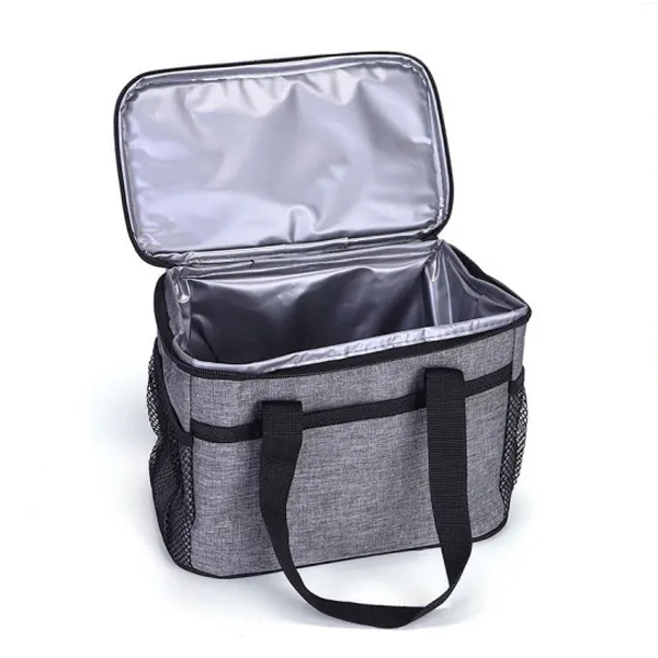 Gray Outdoor Picnic Bag Lunch Cooler Tote Bag With Two Side Mesh Pockets Featured Image