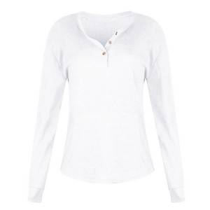 V Neck Polyester Cotton Long Sleeve Women T-Shirt PY-CT005