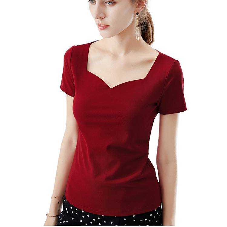 Retro Square Collar Short Sleeve Woen T-Shirt PY-DT004 Featured Image