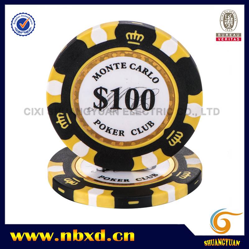 SY-E36 14g Clay 3-Tone Monte Carlo Poker Chip With Golden Edge Sticker