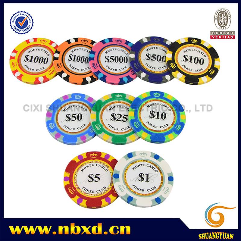 SY-E36 14g Clay 3-Tone Monte Carlo Poker Chip With Golden Edge Sticker