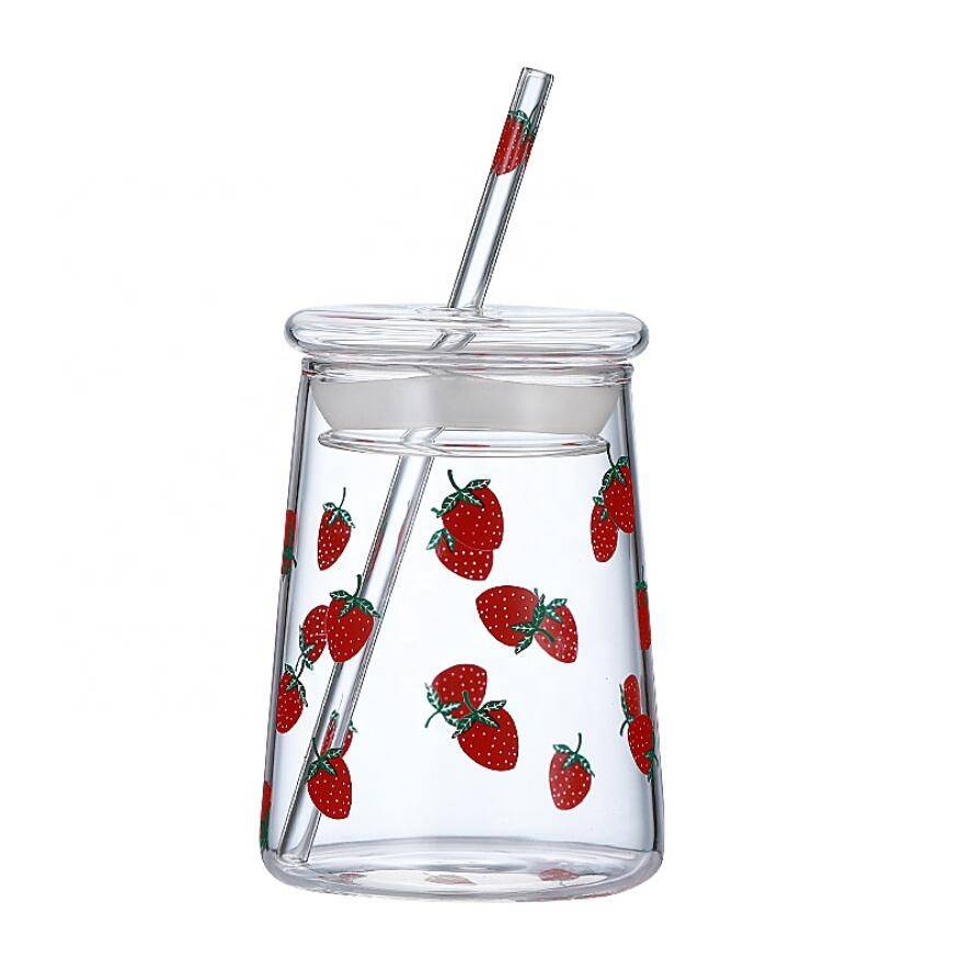 Wholesale High Borosilicate Cup with Straw Custom Logo Glass Coffee Cup with Lid