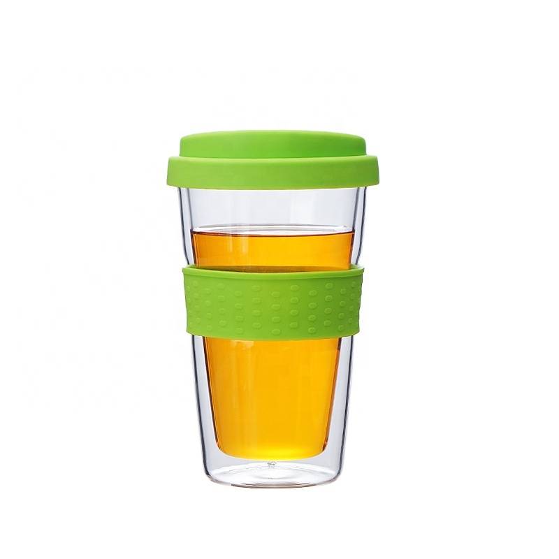 Wholesale 350ml  Heat-resistant Travel Coffee Cup with silicone sleeve and lid